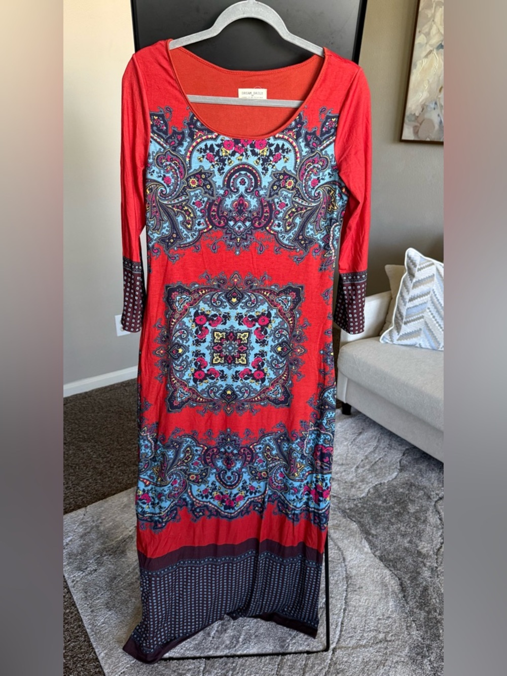 Anthropologie Red Paisley Medallion Maxi Dress